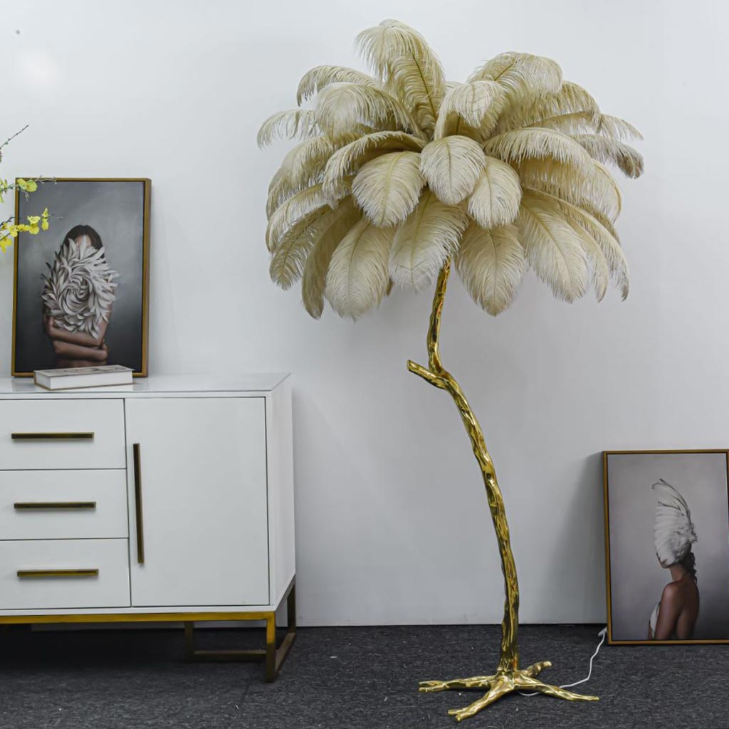 Ostrich Feather Copper Brass Tree Floor Lamp Luxury 70", 4 Colors 6