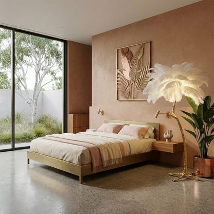 Elara Haus Modern Gilded Plume – Minimalist Copper-Brass Botanical Floor Lamp