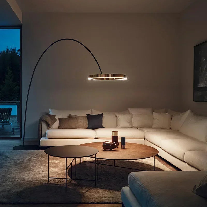 A modern LED floor lamp with a round ring-shaped lampshade 1