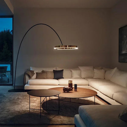 A modern LED floor lamp with a round ring-shaped lampshade 1