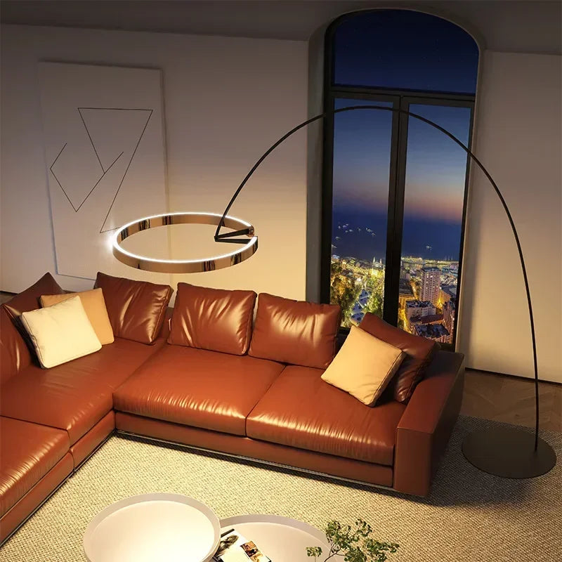 A modern LED floor lamp with a round ring-shaped lampshade 3