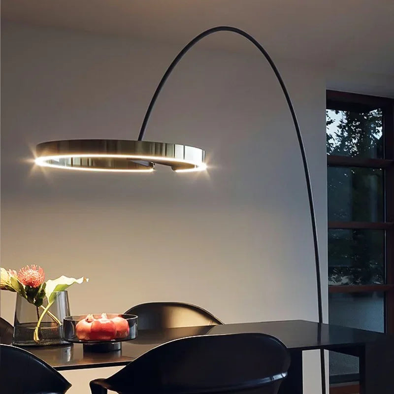 A modern LED floor lamp with a round ring-shaped lampshade 4