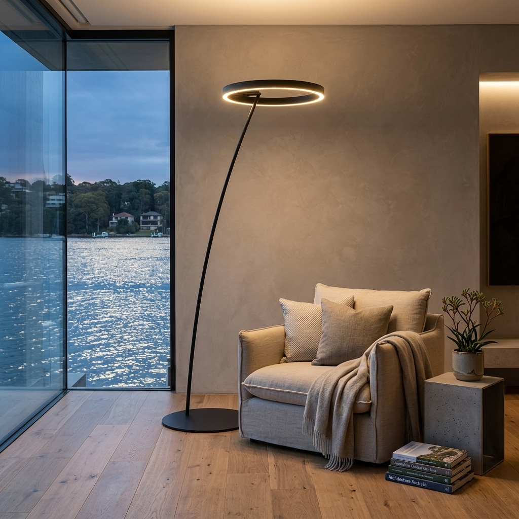 Elara Haus Modern Halo LED Arc Floor Lamp