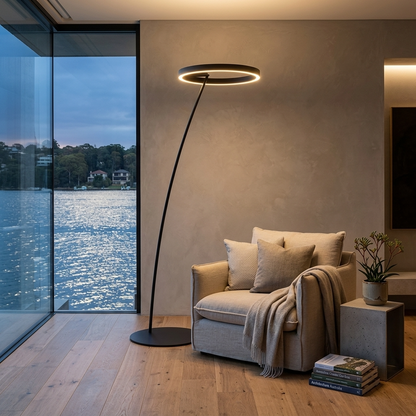 Elara Haus Modern Halo LED Arc Floor Lamp