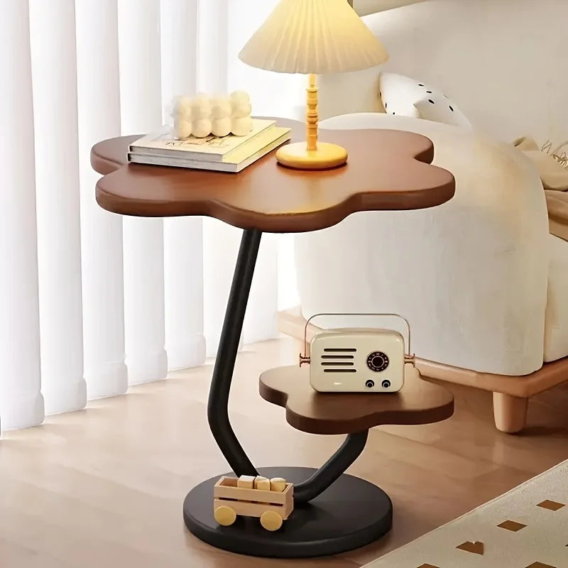 Marentha - Cream-colored Flower-shaped Side Table with Double Storage Layers and Metal Frame 1