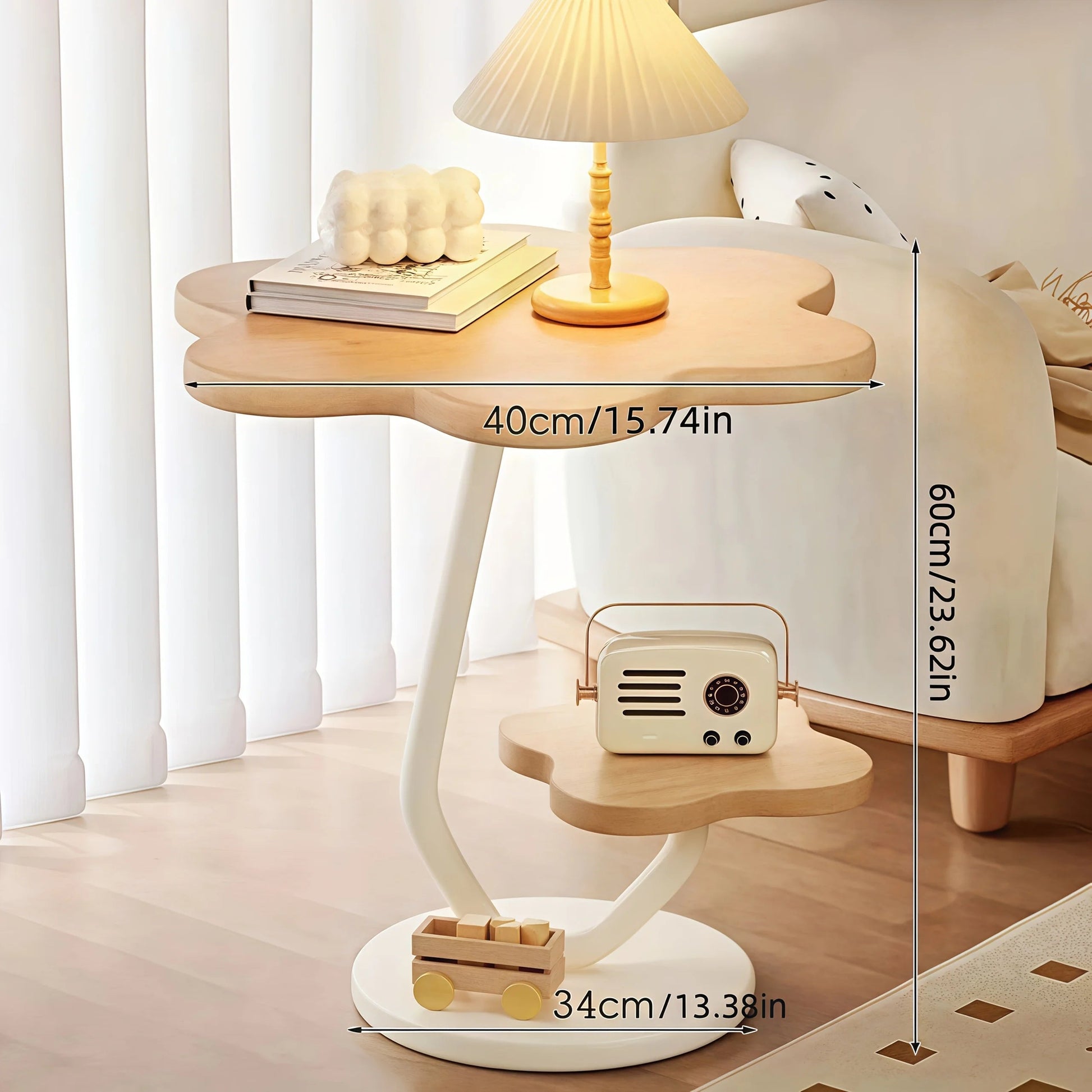 Marentha - Cream-colored Flower-shaped Side Table with Double Storage Layers and Metal Frame 2