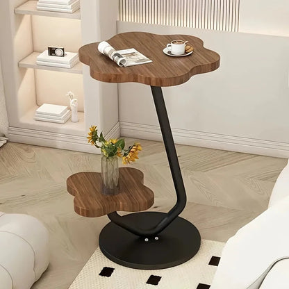 Marentha - Cream-colored Flower-shaped Side Table with Double Storage Layers and Metal Frame 3