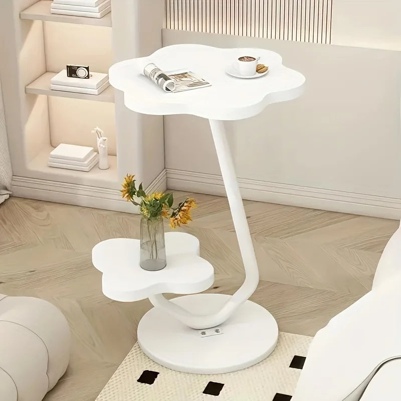 Marentha - Cream-colored Flower-shaped Side Table with Double Storage Layers and Metal Frame 4