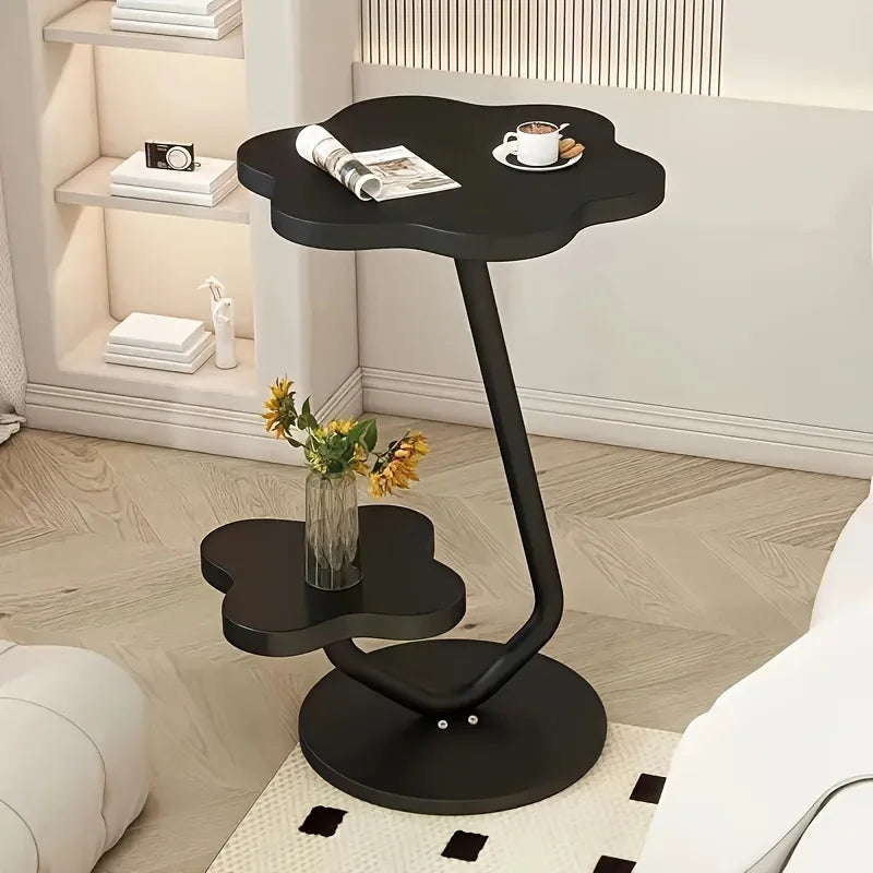 Marentha - Cream-colored Flower-shaped Side Table with Double Storage Layers and Metal Frame 5