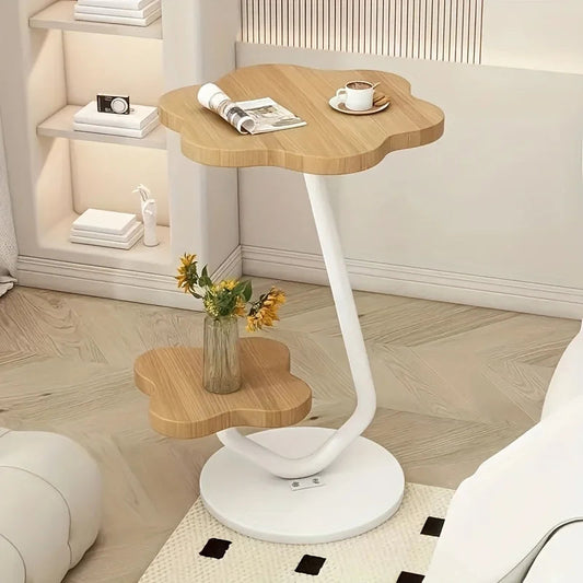 Marentha - Cream-colored Flower-shaped Side Table with Double Storage Layers and Metal Frame 0
