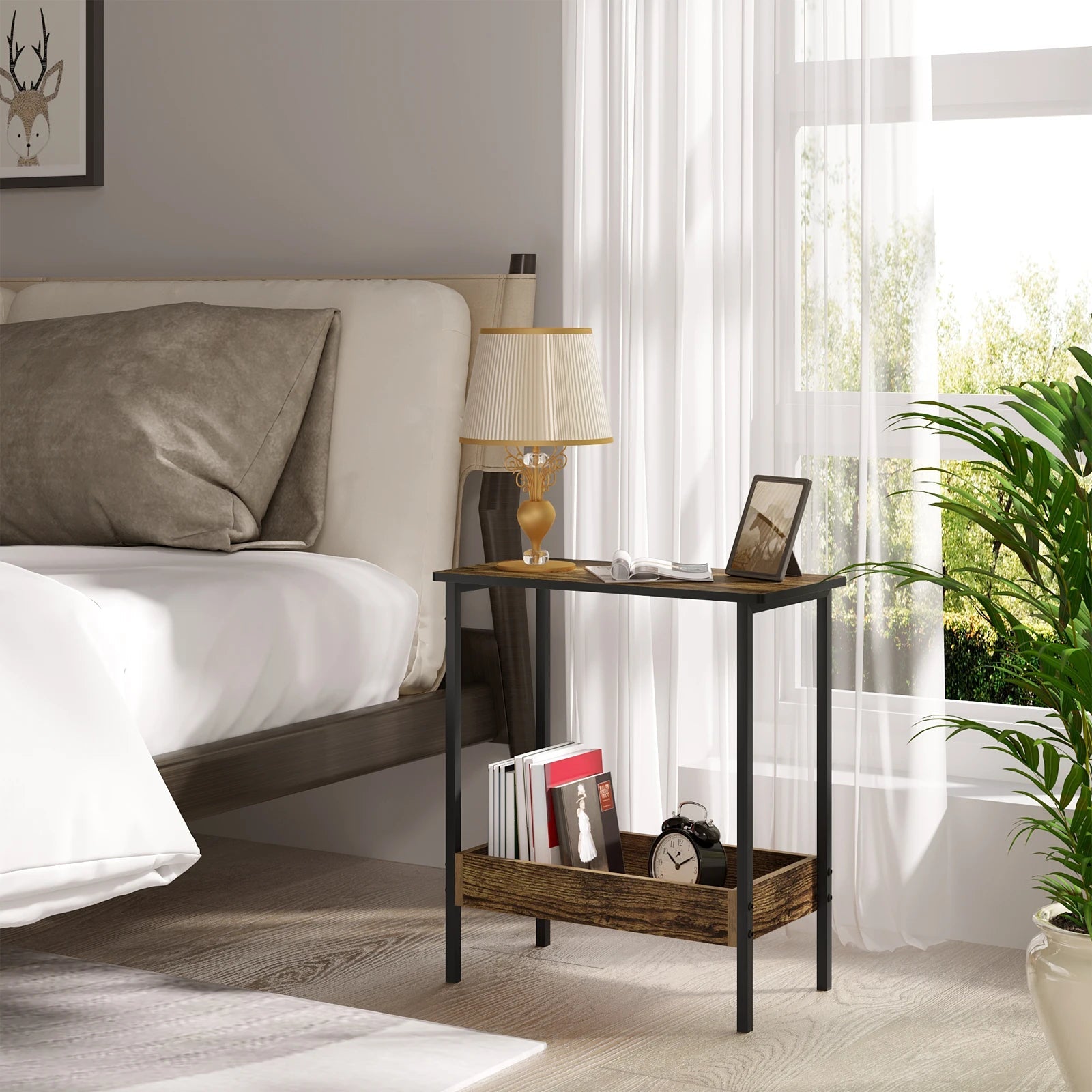 Velistra - Side Table and Coffee Table with 2 Shelves and Extra Storage Space 5