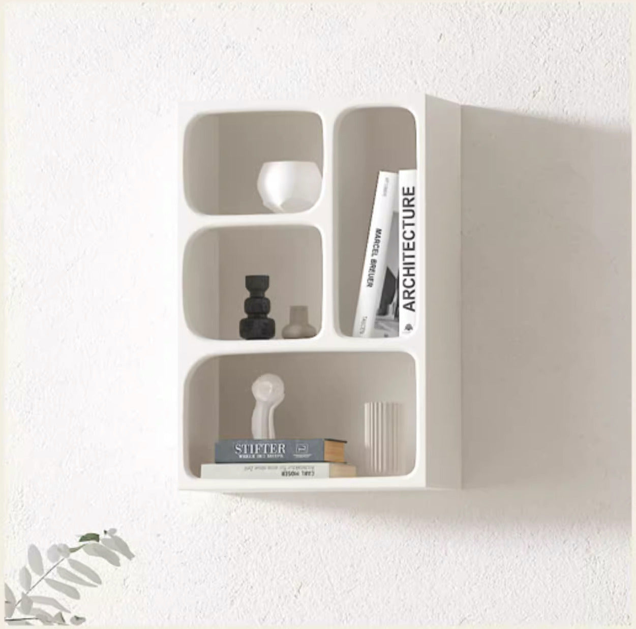 Floating White and Black Wall Mounted Shelves Textured Finished 3
