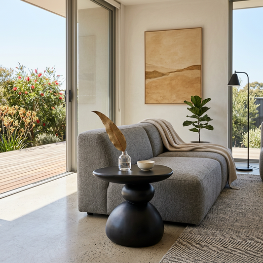 Elara Haus Modern Matte Black Pebble-Stack Accent Table