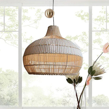 Braided Boho Pendant Lamp with Natural Wicker Shade 8