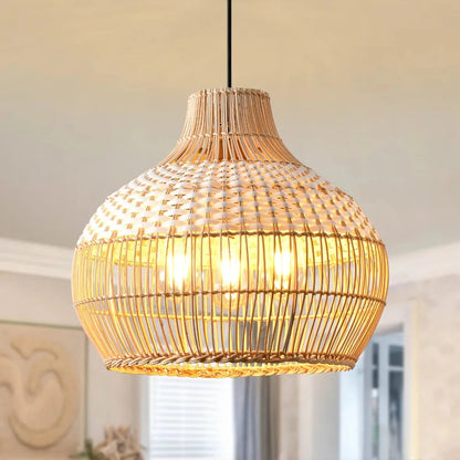 Braided Boho Pendant Lamp with Natural Wicker Shade 0
