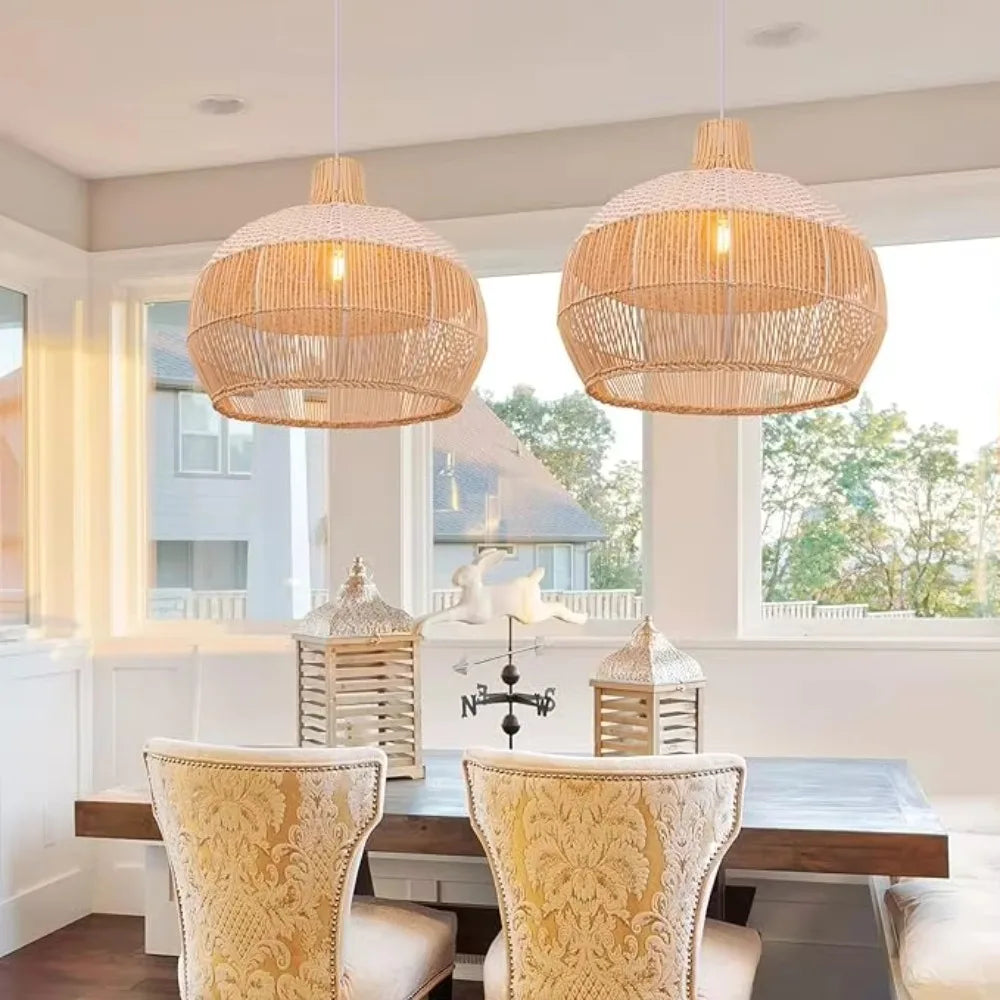 Braided Boho Pendant Lamp with Natural Wicker Shade 2