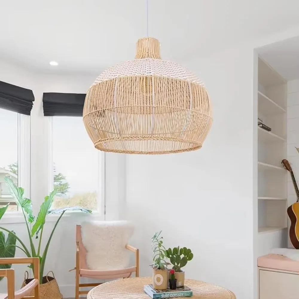 Braided Boho Pendant Lamp with Natural Wicker Shade 4
