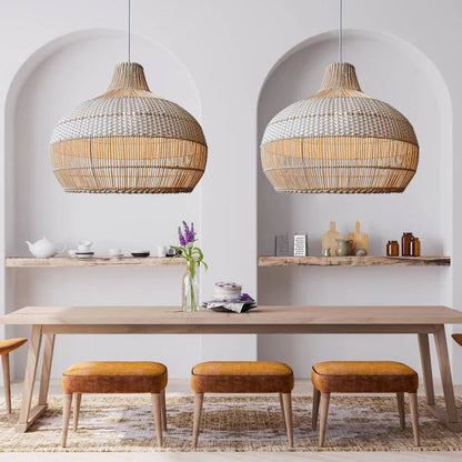 Braided Boho Pendant Lamp with Natural Wicker Shade 7