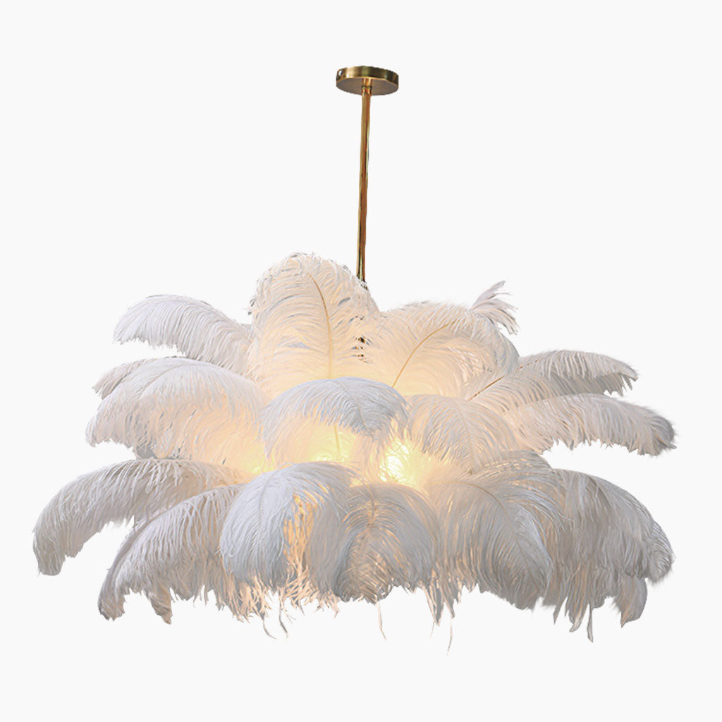 Ceiling light chandelier, bouquet of feathers, artistic lampshade, white 0