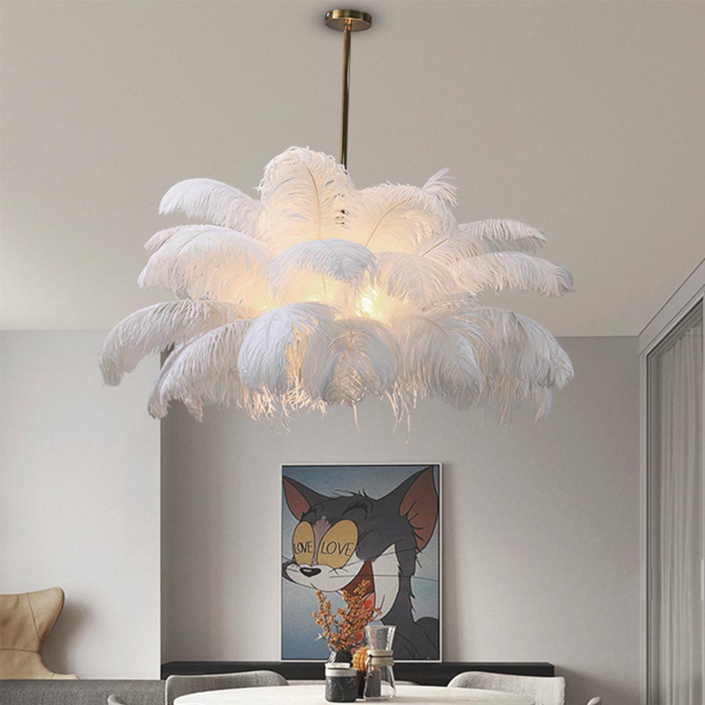 Ceiling light chandelier, bouquet of feathers, artistic lampshade, white 2