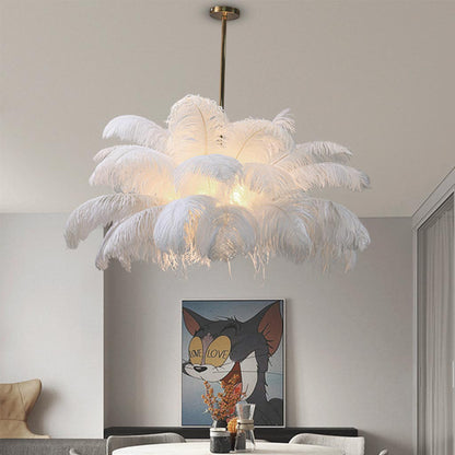 Ceiling light chandelier, bouquet of feathers, artistic lampshade, white 2