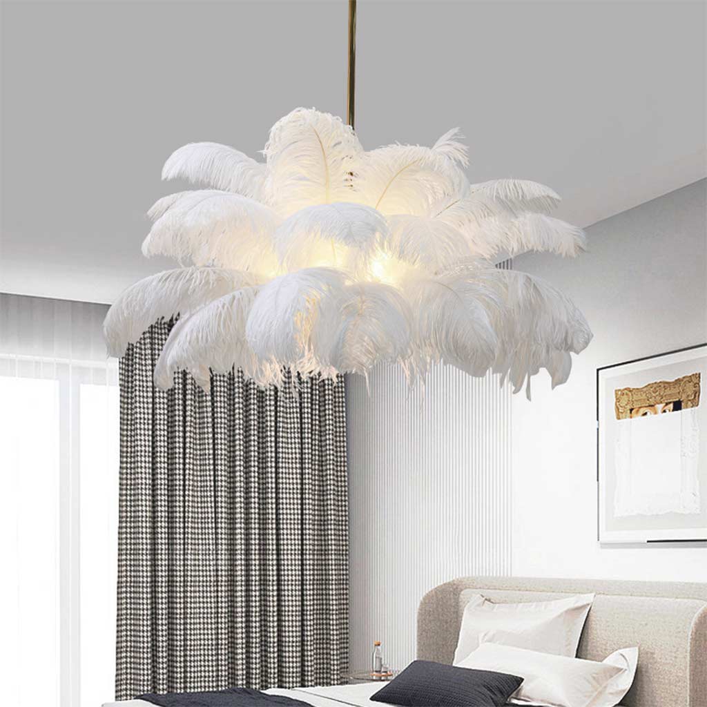 Ceiling light chandelier, bouquet of feathers, artistic lampshade, white 1