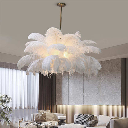 Ceiling light chandelier, bouquet of feathers, artistic lampshade, white 3