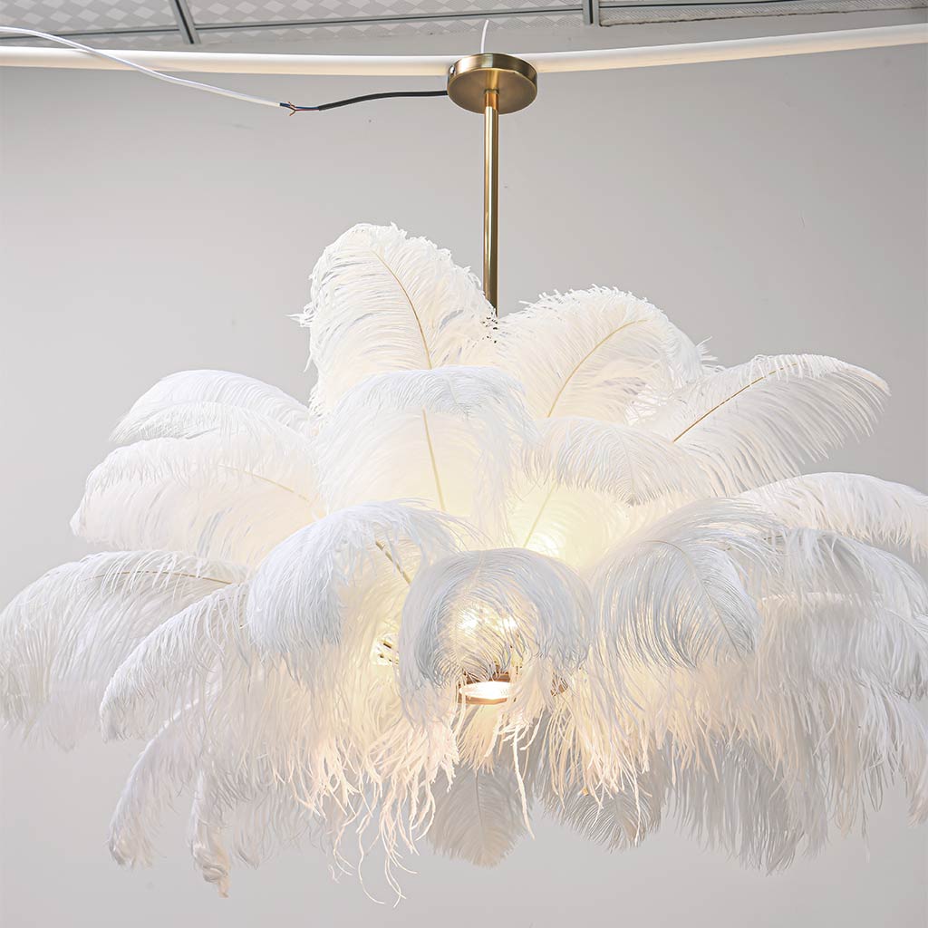 Ceiling light chandelier, bouquet of feathers, artistic lampshade, white 4