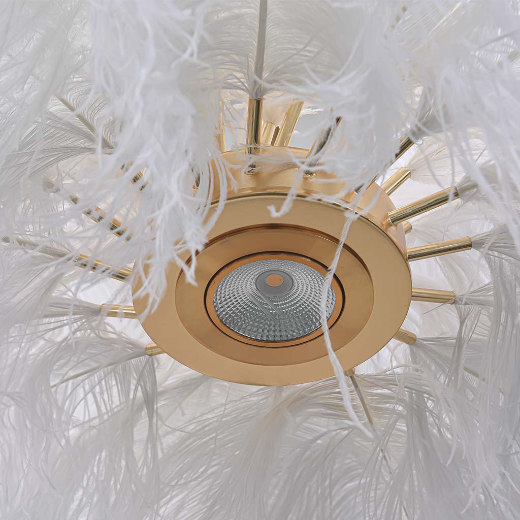 Ceiling light chandelier, bouquet of feathers, artistic lampshade, white 5