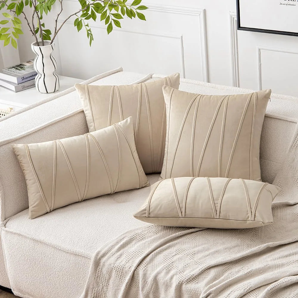 Velmire - Velvet Cushion Cover with Wavy Line Design 45x45cm 4