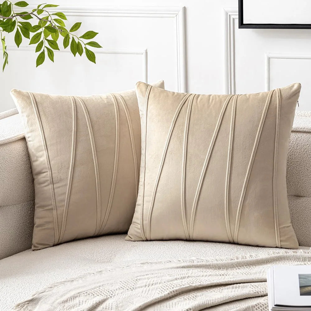 Velmire - Velvet Cushion Cover with Wavy Line Design 45x45cm 0