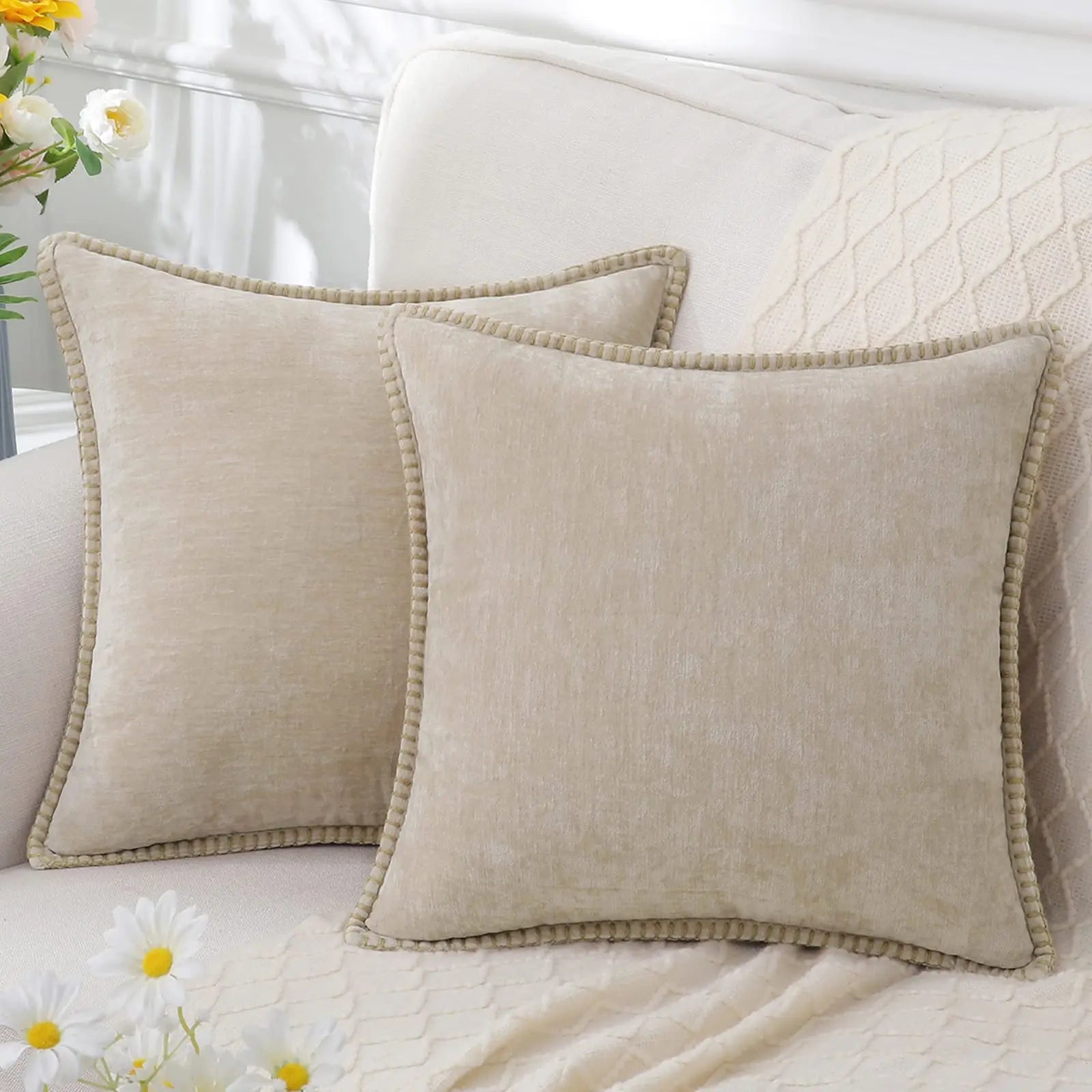 Liorenn - Chenille Decorative Cushion Cover with Stitched Edge 3