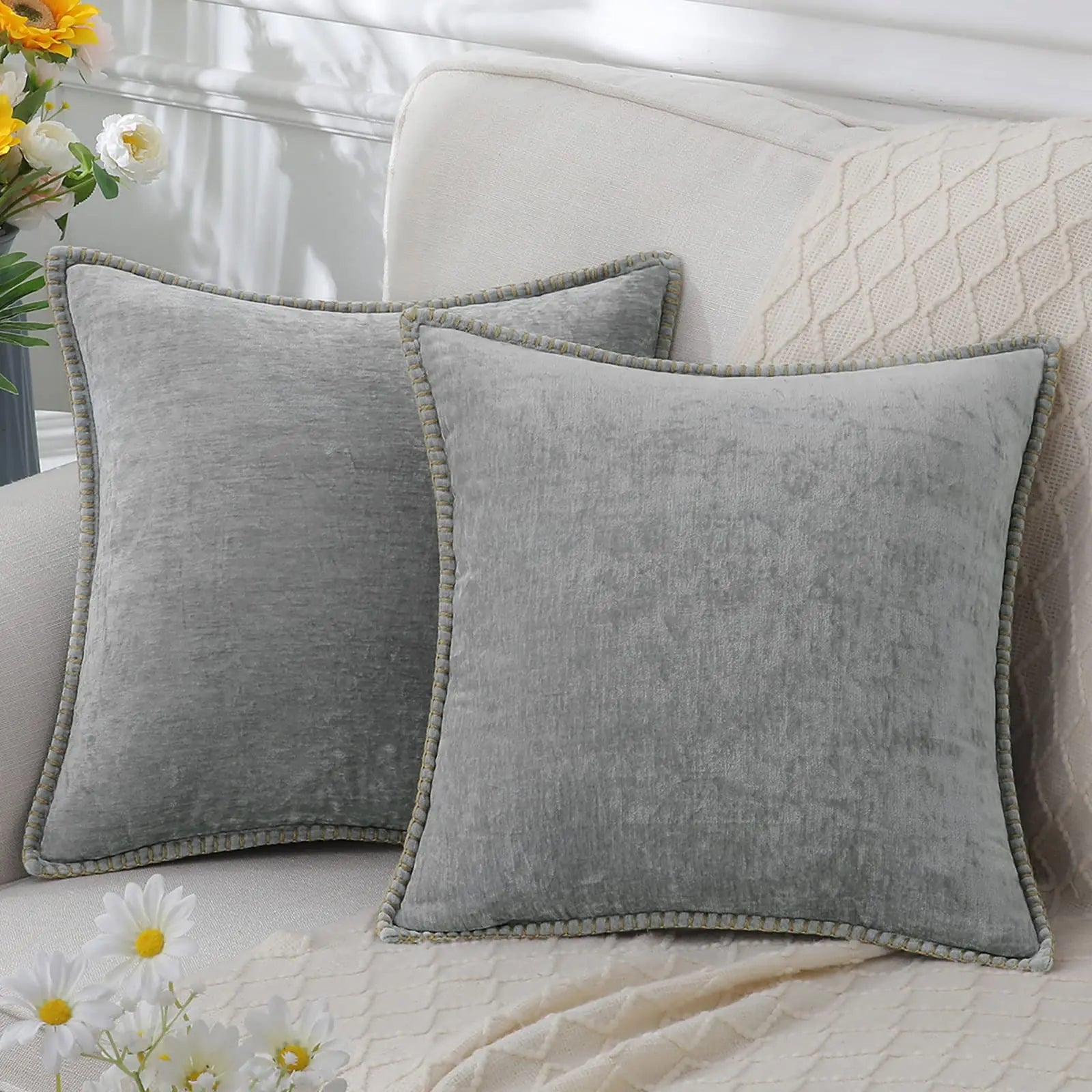 Liorenn - Chenille Decorative Cushion Cover with Stitched Edge 5