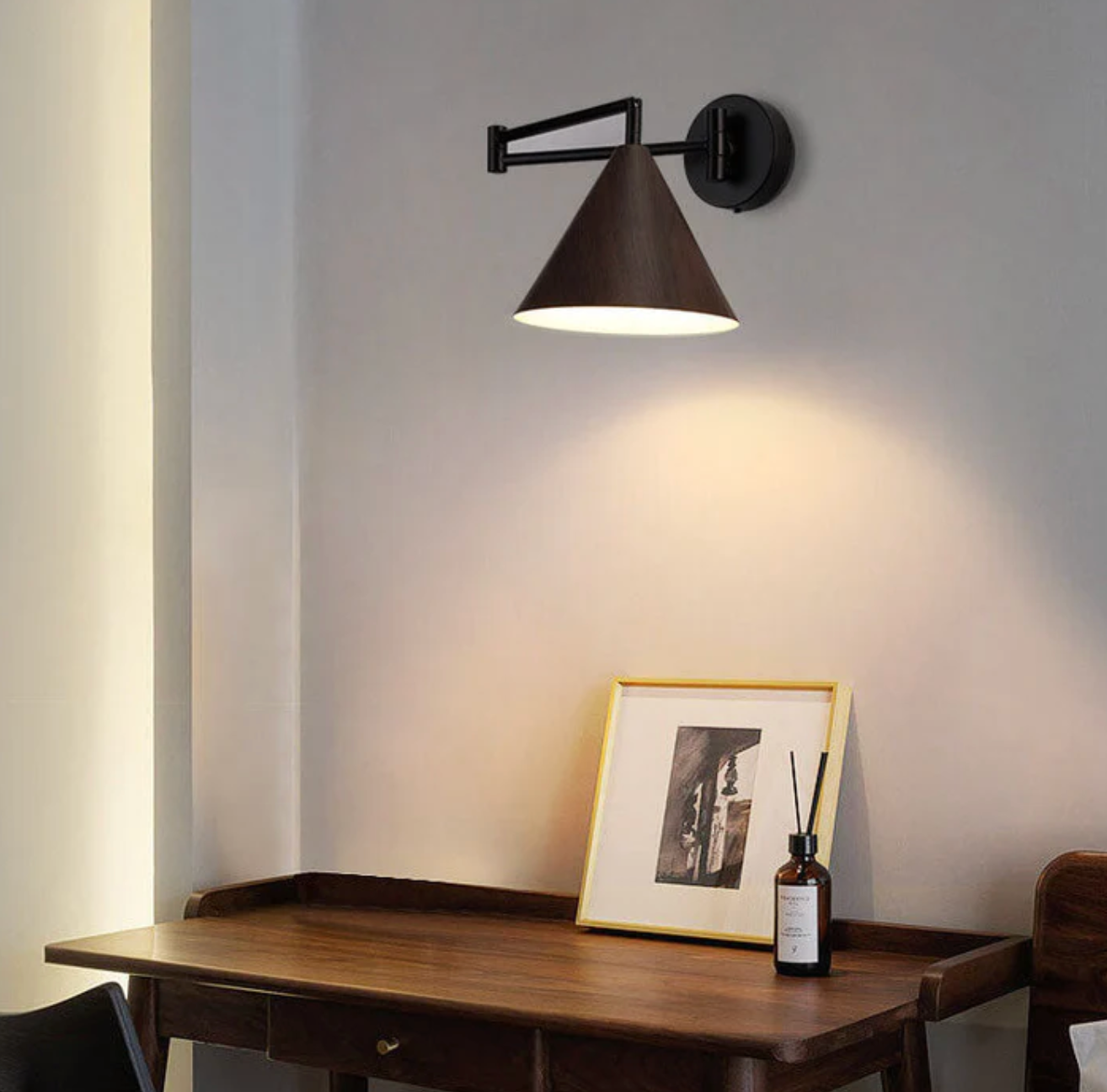 Modern wall sconce with a wooden shade – minimalist wall lamp 0