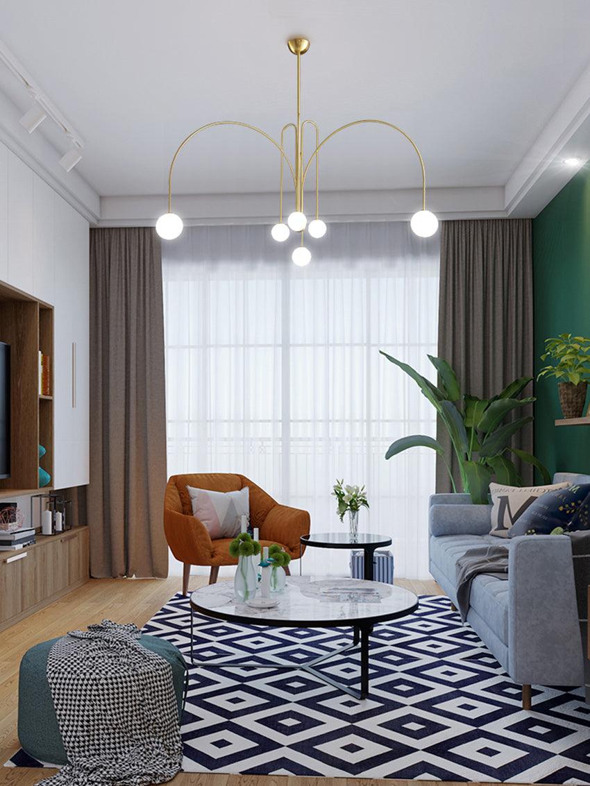 Elara Haus Modern Symphony Chandelier - Geometric Multi-Arm Glass Light
