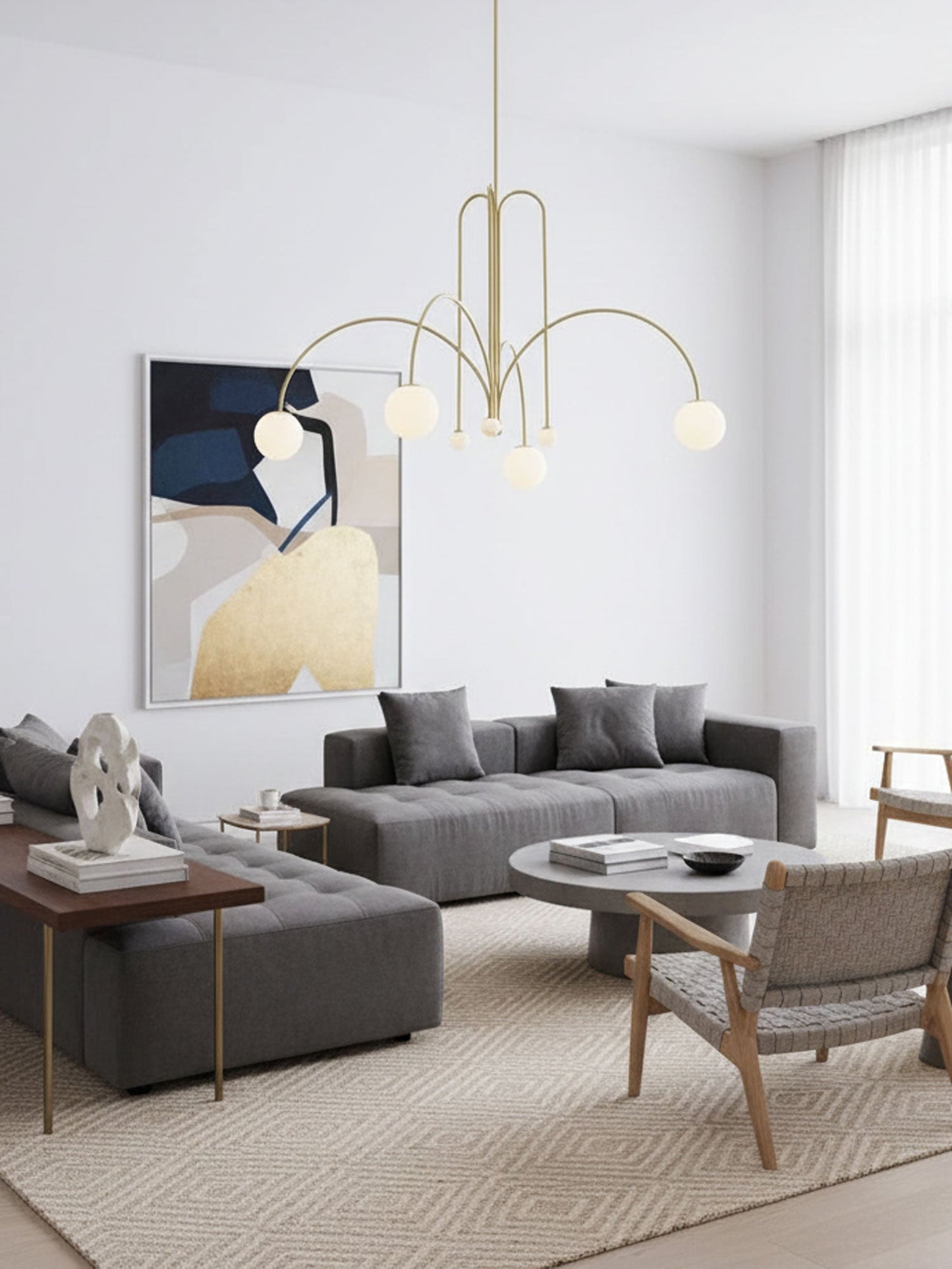 Elara Haus Modern Symphony Chandelier - Geometric Multi-Arm Glass Light