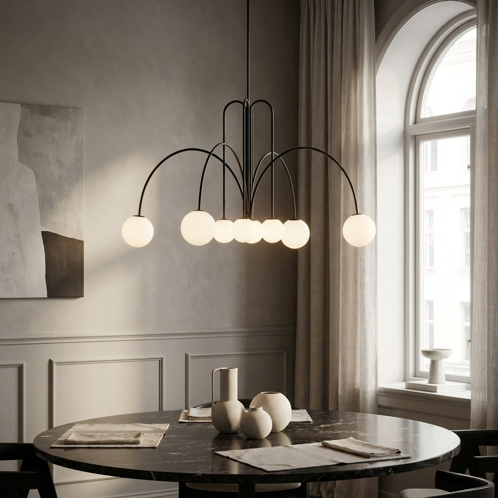 Elara Haus Modern Symphony Chandelier - Geometric Multi-Arm Glass Light