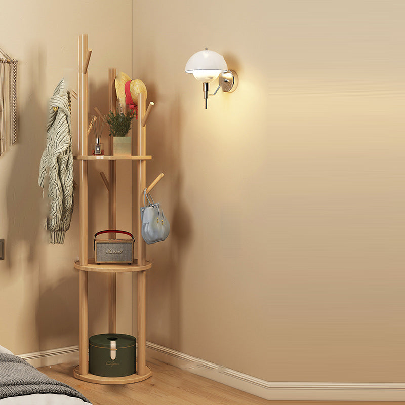Contemporary Scandinavian Round Tree-Shaped Solid Pine Wood Medium-Density Fiberboard Swivel Hall Tree For Bedroom & Entryways 10