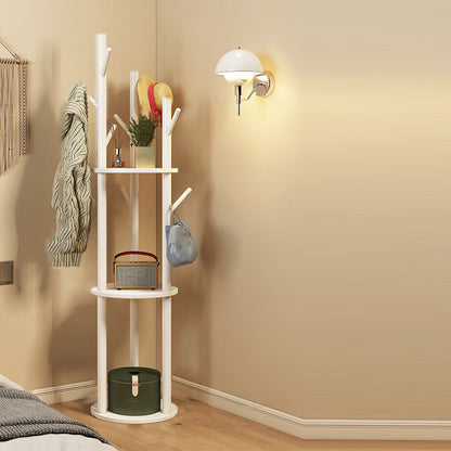 Contemporary Scandinavian Round Tree-Shaped Solid Pine Wood Medium-Density Fiberboard Swivel Hall Tree For Bedroom & Entryways 11