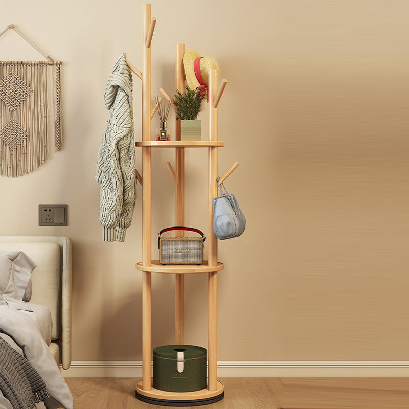 Contemporary Scandinavian Round Tree-Shaped Solid Pine Wood Medium-Density Fiberboard Swivel Hall Tree For Bedroom & Entryways 2