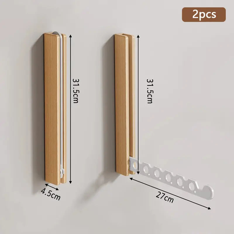 Wood Wall-Mounted Clothes Hanger | Space-Saving & Collapsible 6