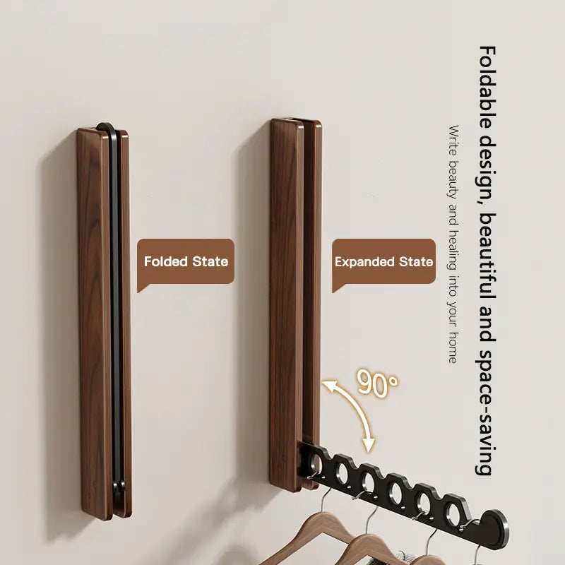 Wood Wall-Mounted Clothes Hanger | Space-Saving & Collapsible 2