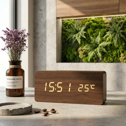 Elara Haus Modern Timber Digital LED Clock