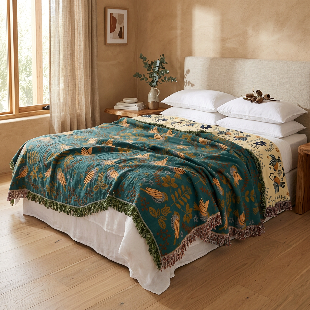Elara Haus Modern Warm Embroidered Cotton Blanket