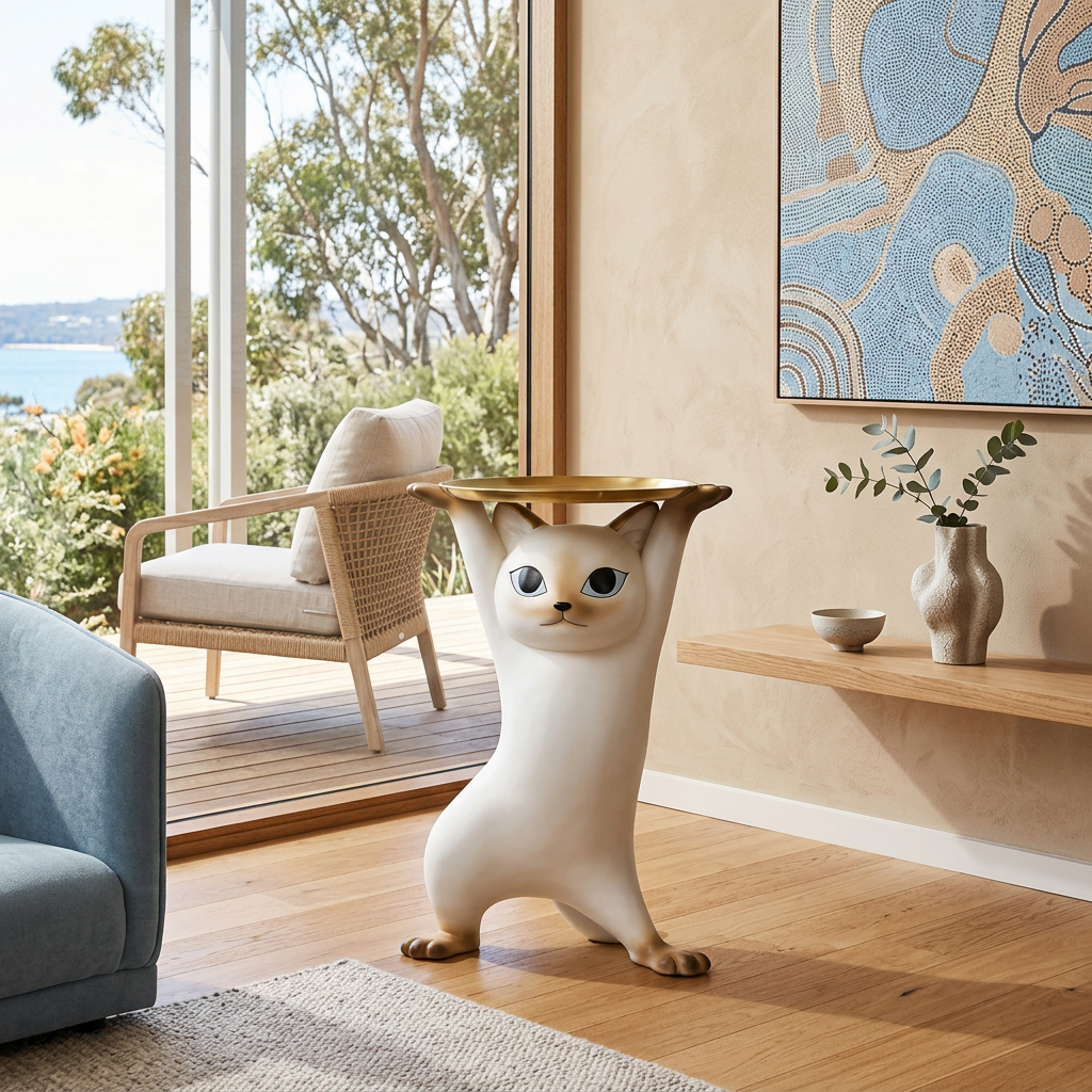Elara Haus Modern Whimsical Cat Shaped Accent Table