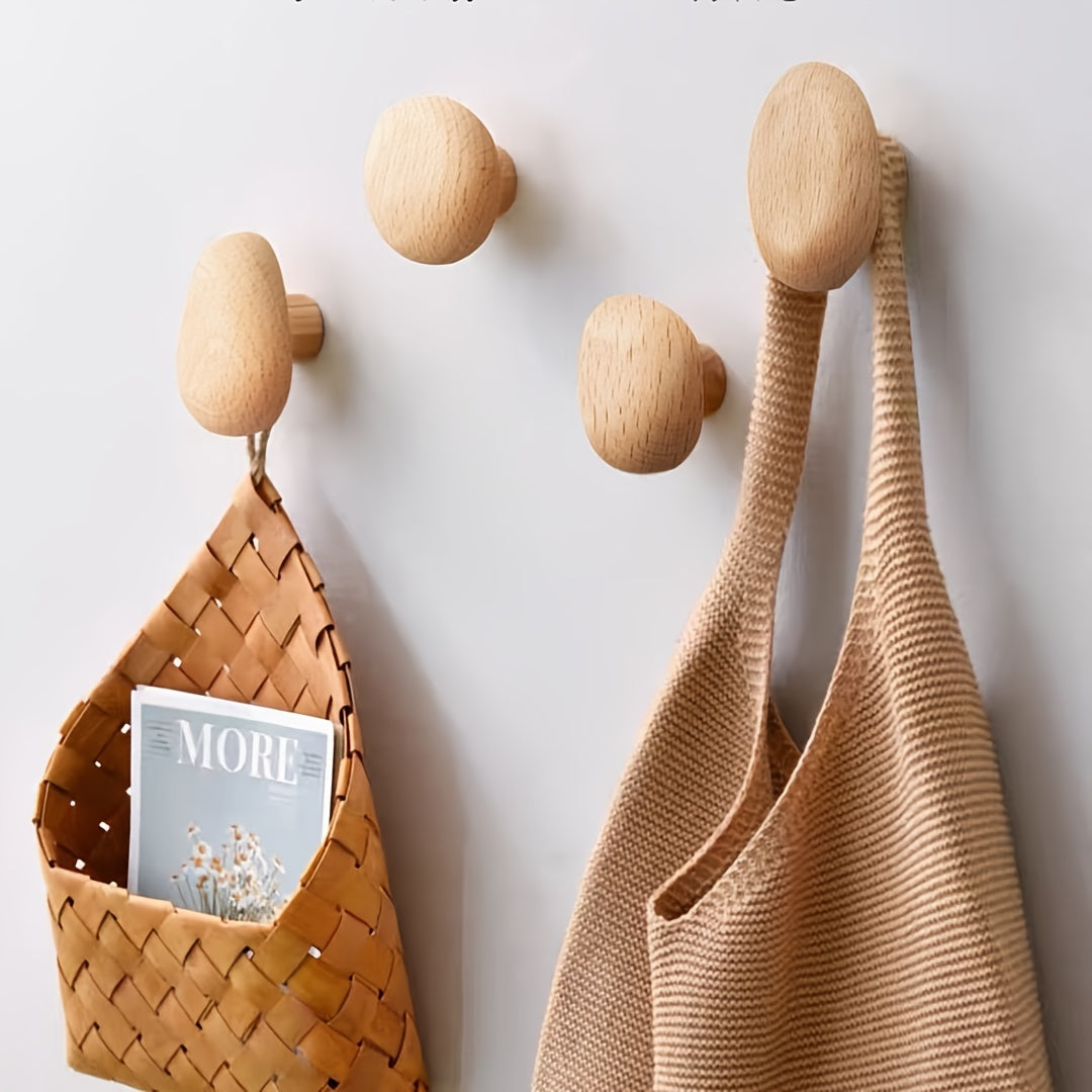 Minimalist Wooden Wall Hook Set With Pebble Shape 4