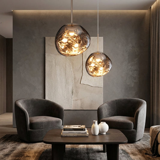 Elara Haus Molten Lava Pendant Light - Irregular Glass Sphere Lamp