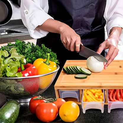 Bamboo Cutting Board with Storage Trays & Graters | Multifunctional Kitchen Prep Station 3