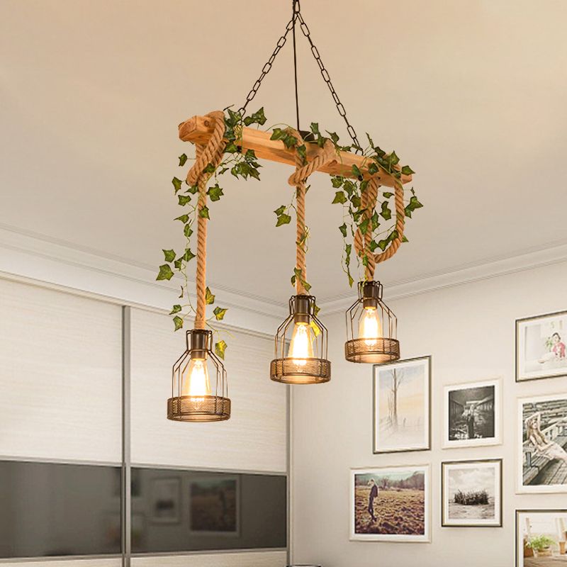 Epoch Caged Vintage Farmhouse Wood Beam Pendant Light 3/5 Heads 0