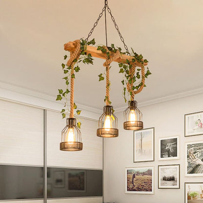 Epoch Caged Vintage Farmhouse Wood Beam Pendant Light 3/5 Heads 0